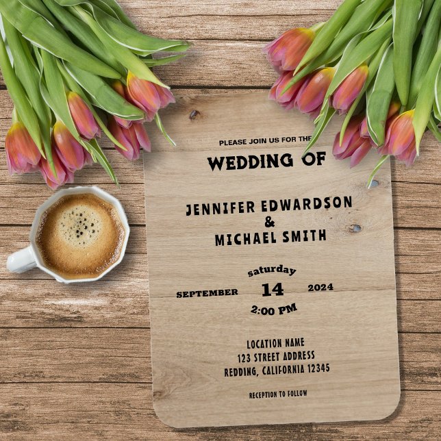 Rustikale Scheunenholz-Landhochzeits-Einladung Magnet (Rustic barn wood typography rural country wedding invitation magnet.)