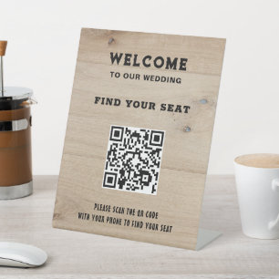 Rustikale Scheunenholz-QR-Code-Landhochzeitssitzor Sockelschild