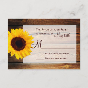 Rustikale Scheunenholz-Sonnenblumen-Hochzeits-RSVP RSVP Karte