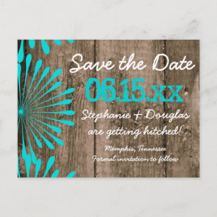 Rustikale Scheunenholz-Teal-Save-the-Date-Postkart Ankündigungspostkarte