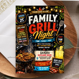 Rustikale Schiefertafel-Familien-Grillnacht - BBQ  Einladung