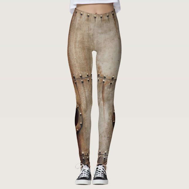 Rustikale Schiffswrak Metallrivets Textur Leggings (Vorderseite)