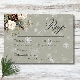 Rustikale Schneefall Pine & White Floral Sage Hoch RSVP Karte