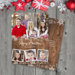 Rustikale Schneeflocken-Foto-Collage-Weihnachtskar Feiertagskarte