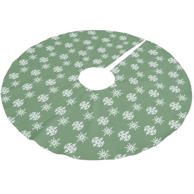 Rustikale Schneeflocken, grün und weiß Polyester Weihnachtsbaumdecke (Schrägansicht)