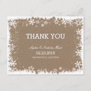 Rustikale Schneeflocken Hochzeit Danke Postkarten