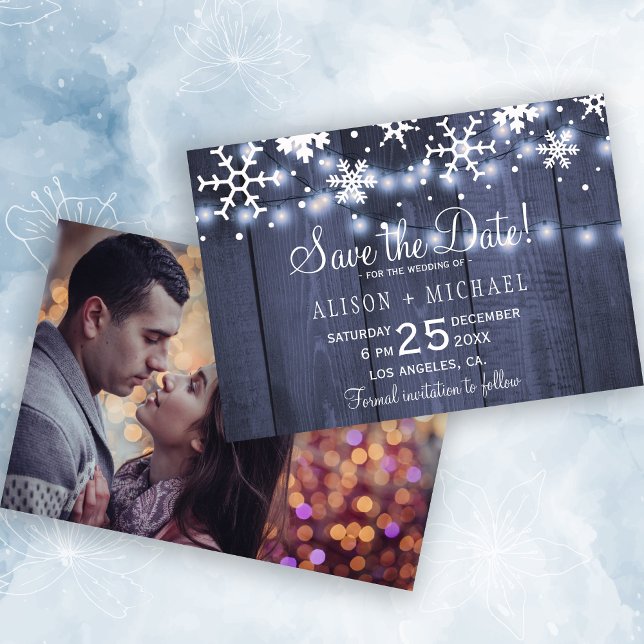 Rustikale Schneeflocken Winterhochzeit Foto rett D Save The Date (Von Creator hochgeladen)