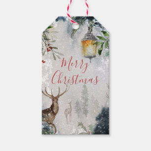 Rustikale Schneeweihnachtsfeier Hirsch Lattern Ges Geschenkanhänger
