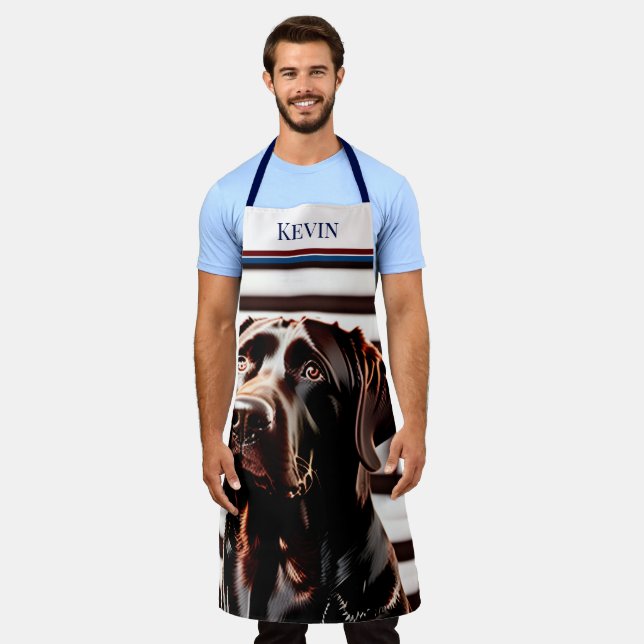 Rustikale Schokolade Labrador auf amerikanischer F Schürze (Getragen)