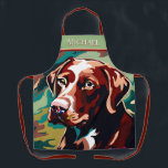 Rustikale Schokolade Labrador auf Camouflage Schürze<br><div class="desc">Dieses moderne Design besticht durch den Kopf eines Schokoladenkopfes,  der auf einem Tarnkappenhintergrund positioniert ist. Tragen Sie es zum Kochen,  Grillen oder zum Baden des Hundes. Ideal für den Hundeliebhaber oder Jäger in deinem Leben. Erstellt von der einfachen Farmhouse Press.</div>
