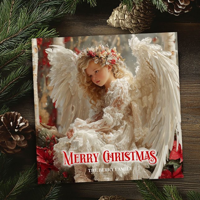 Rustikale schöne Engel-Digital-Weihnachtsgrüße Feiertagskarte (Rustic beautiful angel digital Christmas greeting)
