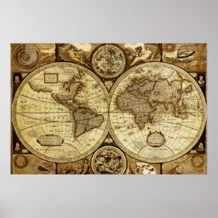 Rustikale schöne Vintage Weltkarte Poster