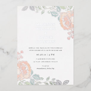 Rustikale + schöne Wasserfarben-Blumen-Hochzeit RE Folieneinladung