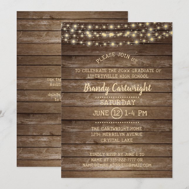 Rustikale Schreib- und Streichlichtpartei Einladung (Vorne/Hinten)