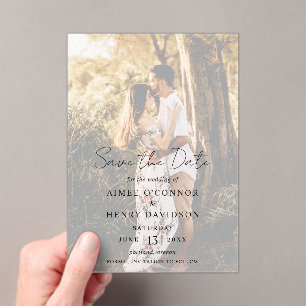 Rustikale Schrift Foto Moderne Hochzeit Termin vor Acryleinladungen