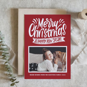 Rustikale Schriftzug Roter Frohe Weihnachten Foto