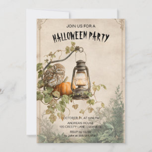 Rustikale Schüssel und Laternenschnecke Halloween- Einladung