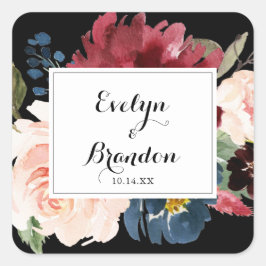 Rustikale Schwarz-Botanische Hochzeitssemble-Umsch Quadratischer Aufkleber