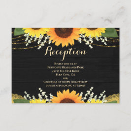 Rustikale Schwarz-Holz-Sonnenblumen Hochzeitsempfa Begleitkarte