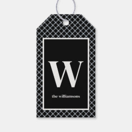 Rustikale Schwarz-Weiß-Karierte Monogramm Geschenkanhänger