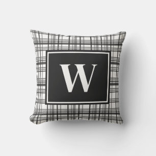 Rustikale Schwarz-Weiß-Karierte Monogramm Kissen