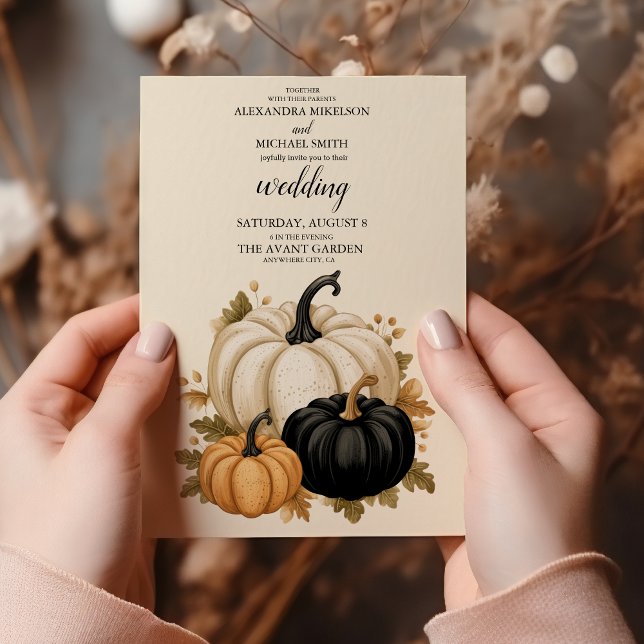 Rustikale Schwarz-Weiß-Pumpkin-Hochzeit Einladung (Von Creator hochgeladen)