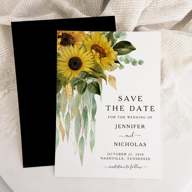 Rustikale Schwarz-Weiß-Sonnenblumen Save The Date (Elegant Black And White Sunflower Save The Date)