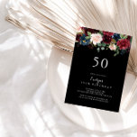 Rustikale Schwarze Botanische 50. Geburtstagsparty Einladung<br><div class="desc">Diese rustikale schwarze botanische 50. Geburtstagsfeier lädt zu einer klassischen Geburtstagsfeier ein. Das Design ist bordeauxrot,  rot,  mariniert,  blau und rot,  strahlend und anmutig handbemalte Blume in schwarzem Hintergrund,  inspirierend natürliche Schönheit.</div>