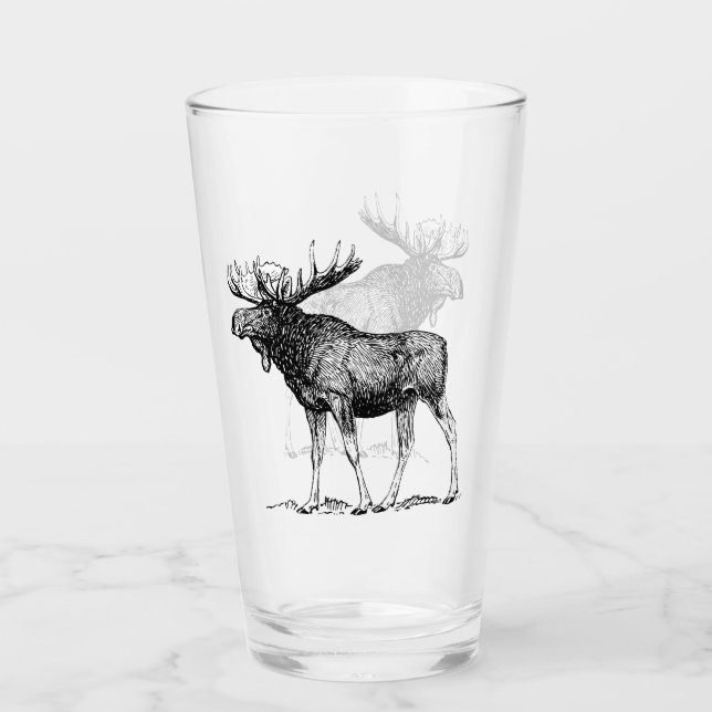 Rustikale schwarze Elch-Illustration Glas (Vorderseite)
