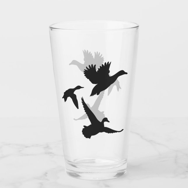 Rustikale Schwarze Flying Encks-Silhouette Glas (Vorderseite)