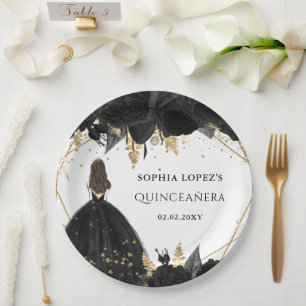 Rustikale Schwarze Gold-Blütenprinzessin Quinceane Pappteller