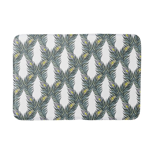 Rustikale schwarze, grüne und weiße Pfauenfedern Badematte (Vorderseite)