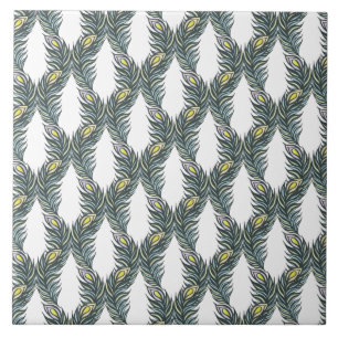 Rustikale schwarze, grüne und weiße Pfauenfedern Fliese