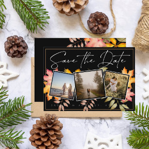 Rustikale Schwarze Herbstlaube Drei-Foto-Hochzeit Save The Date