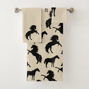 Rustikale schwarze PferdeSilhouetten u. -Taupe Badhandtuch Set