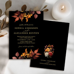 Rustikale Schwarze Rost Fall Blume Hochzeit Einladung