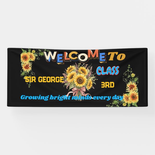 Rustikale schwarze Sonnenblumen-Lehrer-Klassenzimm Banner (Horizontal)