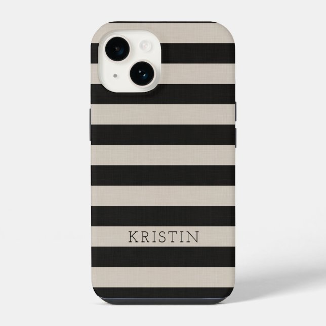 Rustikale schwarze Streifen Mit Monogramm iPhone Hülle (Rückseite)