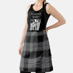 Rustikale schwarze weiße Karo-Monogramm-Name-Küche Schürze