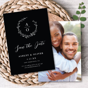 Rustikale schwarze Wildblume + Foto Save the Date Einladung