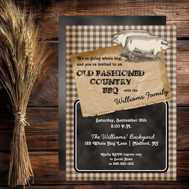 Rustikale Schweine Schweinebückseite Cookout GRILL Einladung (Rustic Pigs | Swine Pork Pig Roast Backyard Cookout BBQ Picnic Invitation - Print | Download)