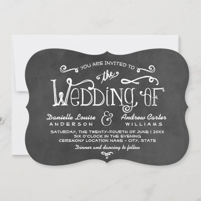 Rustikale Script Black Chalkboard Hochzeit Einladung (Vorderseite)