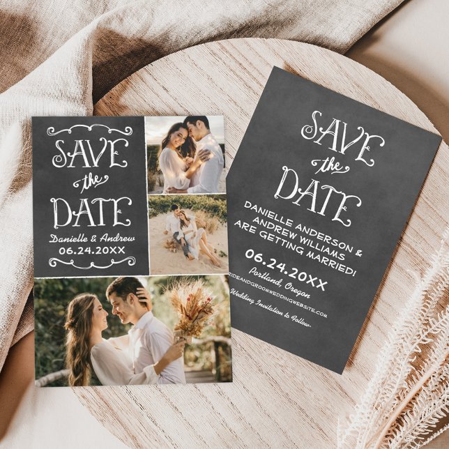 Rustikale Script Chalkboard Wedding Black Save The Date (Von Creator hochgeladen)