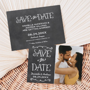 Rustikale Script Chalkboard Wedding Black Save The Date