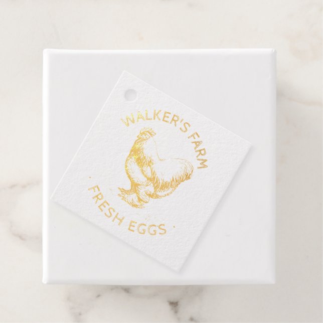 Rustikale Script Happy Hen Egg Briefmarke Geschenkanhänger (Mit Box)