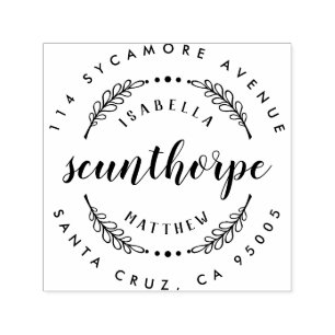 Rustikale Script-Nachname Hochzeit-Rücksendeadress Permastempel