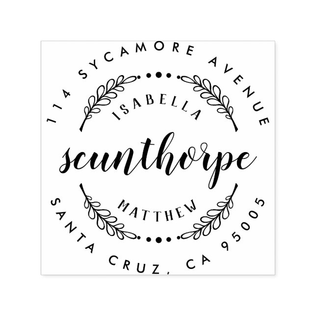 Rustikale Script-Nachname Hochzeit-Rücksendeadress Permastempel (Design)