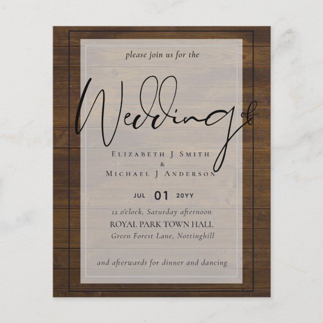 Rustikale Script Typografy Budget Hochzeit (Vorderseite)