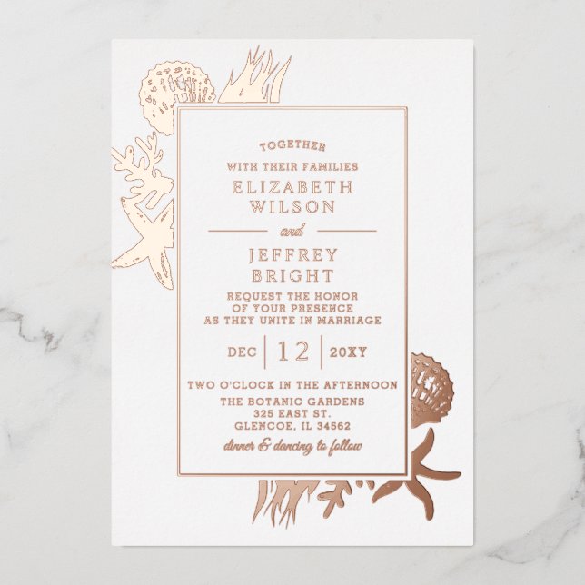 Rustikale Seashells Meeres Beach Hochzeit Folieneinladung (Vorderseite)