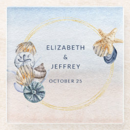 Rustikale Seashells Ocean Sea Summer Beach Hochzei Glasuntersetzer